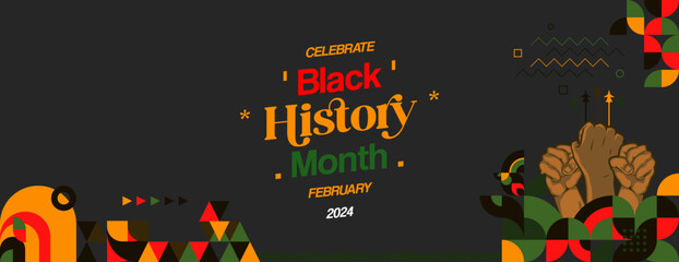 Celebrating Black History Month in modern geometric style. Greeting banner with typography. Illustration for Black History Month and Juneteenth Freedom Day