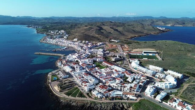 Fornells in Menorca Island aerial shot, Balearic Islands