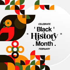 Celebrating Black History Month in modern geometric style. Square banners for social media and more with typography. Illustration for Black History Month 2024