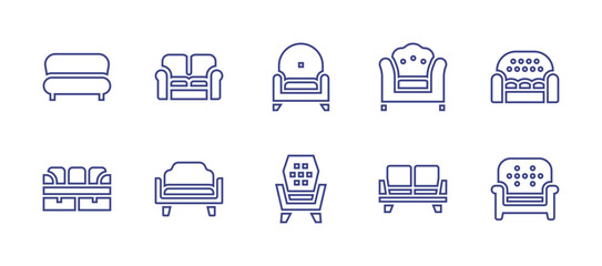 Fototapeta na wymiar Sofa line icon set. Editable stroke. Vector illustration. Containing sofa, divan, armchair.