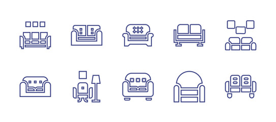 Sofa line icon set. Editable stroke. Vector illustration. Containing sofa, couch, armchair.