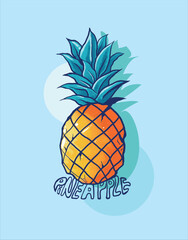 illustration of a pineapple Hand draw  vector illustration of a pineapple fruit with a shadow of the name of the fruit. 