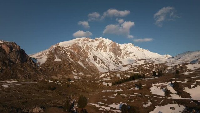 Scenic aerial view at sunset of Mt. Korab summit in Albanian Alps