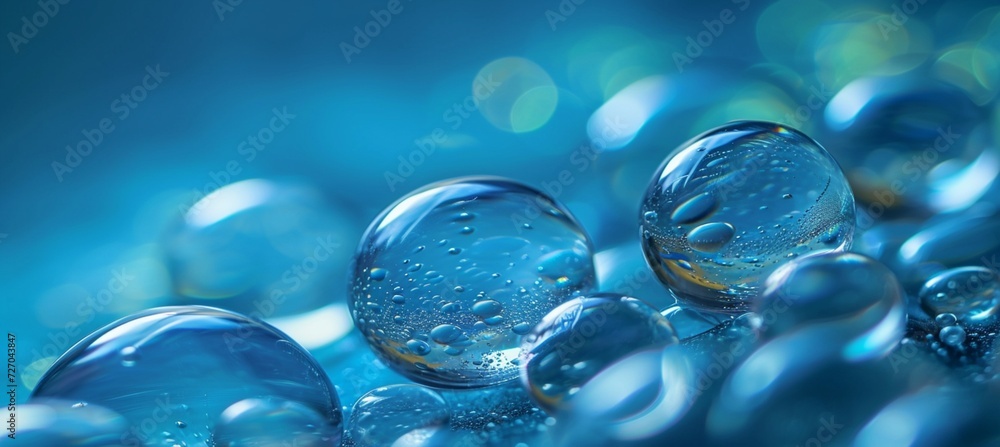 Poster captivating tranquility: a mesmerizing blue bubble background with fine lines, creating a serene and