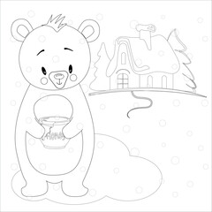 Vector image with a bear cub. A children's illustration for coloring.
