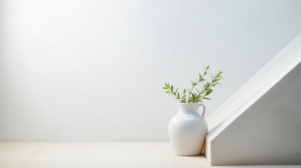  a white vase with flowers on the table, set against a simplicity refined minimalistic background