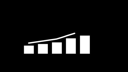 Abstract growth graph, white arrow moves upward, columns. Black background 4k illustration.