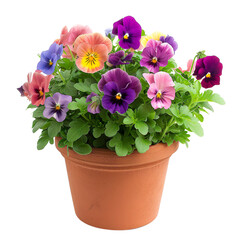 Colorful Pansies in Terracotta Pot Isolated Vector