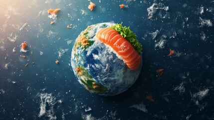 Obraz na płótnie Canvas Planet earth made of sushi. View from space to earth. Sushi universe 