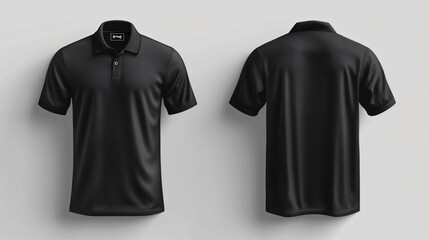 A sleek and versatile black polo shirt template that is perfect for showcasing your designs. This blank mockup features a front and back view, allowing you to present your creative concepts