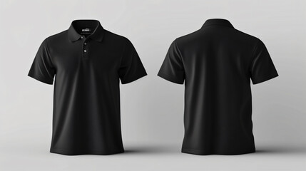 A sleek and modern black polo shirt mockup, perfect for showcasing your designs. The front and back view offer ample space to display your logo, graphics, or artwork. This blank template all