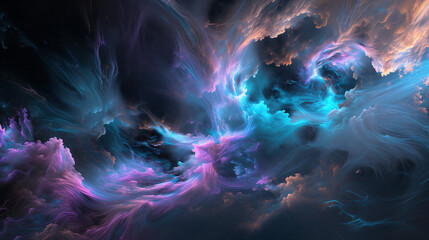 Nebula and galaxy with swirling patterns. Glowing stardust against a dark cosmic backdrop - obrazy, fototapety, plakaty