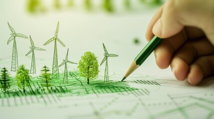 Businessman planning on environmental protection initiative for clean and sustainable future ecology, ESG environmental social governance display on paper chart on eco-friendly company, generative ai