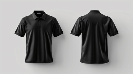 This trendy black polo shirt mockup is perfect for showcasing your own designs. The front and back view provide ample space for adding graphics, logos, or patterns. The blank canvas allows c