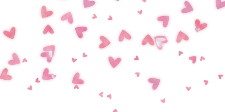 Floating Hearts on Isolated Background. Valentine Banner. Pink Hearts Confetti