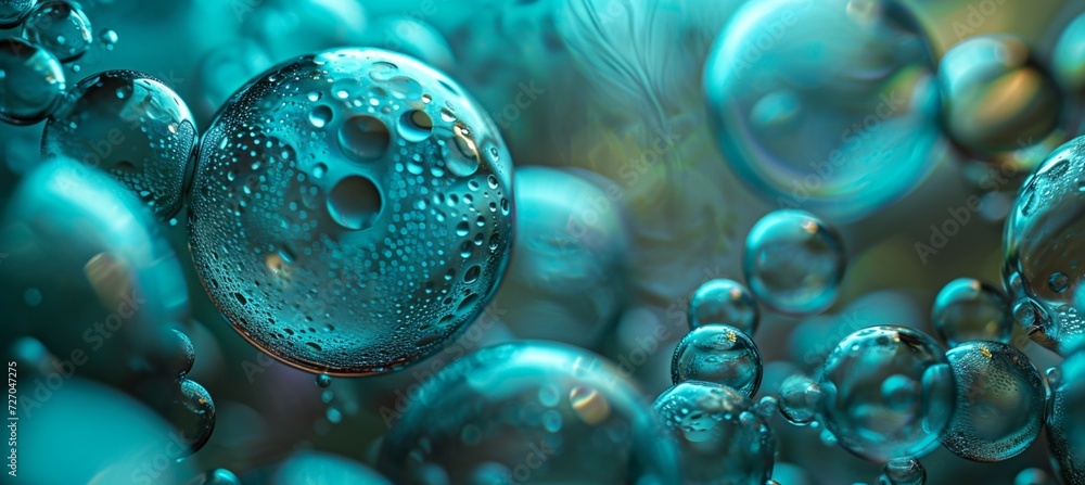Poster cyan serenity: a mesmerizing tapestry of fine lines in a bubble background - a harmonious fusion of 
