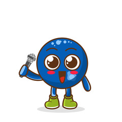 Cute cartoon blueberry fruit singer character holding mic