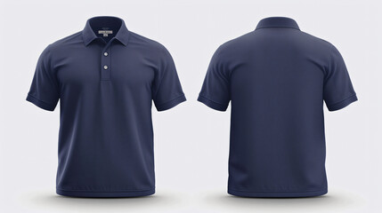 A versatile and stylish dark blue polo shirt mockup that is perfect for showcasing your designs. This blank front and back polo shirt template allows you to customize it to fit any brand or