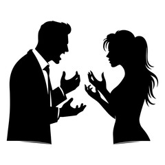 minimal Angry husband and wife couple quarreling, black color vector silhouette