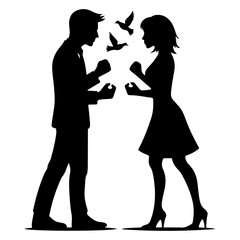 minimal Angry husband and wife couple quarreling, black color vector silhouette