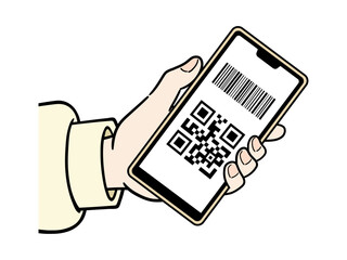 スマホ決済する女性の手元のイラスト