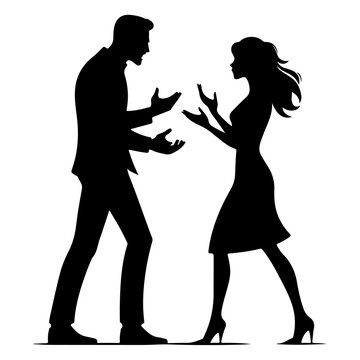 minimal Angry husband and wife couple quarreling, black color vector silhouette