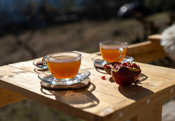 A beautiful sea buckthorn tea with pomegranate
