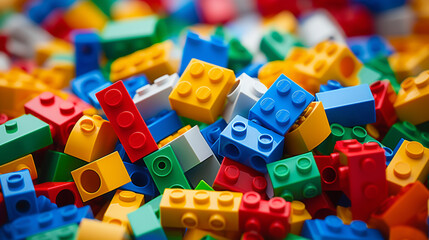Lego background with copy space. Generative AI - obrazy, fototapety, plakaty