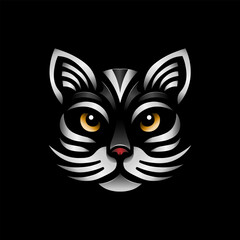 Silver Cat Head Logo Art Vector Illustration
