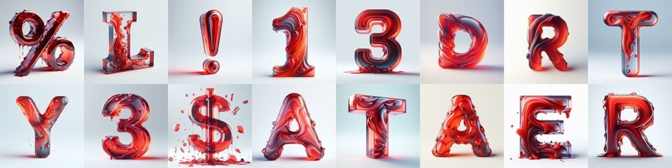 Fototapeta premium Red glass 3D Lettering Typeface. AI generated illustration