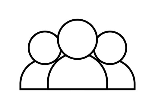 Icono negro de grupo de personas en fondo blanco.