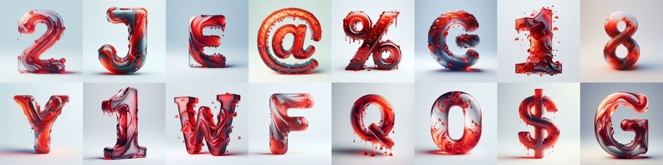 Fototapeta premium Red glass 3D Lettering Typeface. AI generated illustration