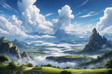 Beautiful view of landscape against blue cloudy sky - Powered by Adobe