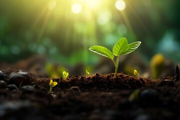 New growth seedling growing in the garden Generative Ai
