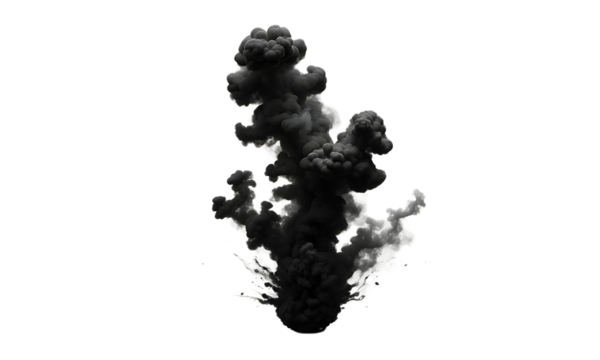 Dark black smoke or misty fog isolated on transparent background. Rising smoke or fog effect overlay on white. pollution concept. PNG 