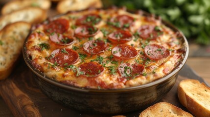 Homemade Pepperoni Pizza Appetizer Dip with Toasted Bread