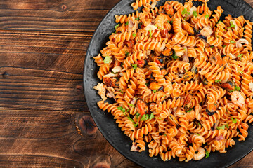 Pasta with mussels, seafood pasta.