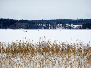 Ice fishing in Finland, Jyväskylä, Tuomiojärvi.