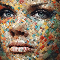 Mozaikowa twarz kobiety - obrazy, fototapety, plakaty