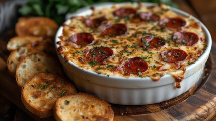 Homemade Pepperoni Pizza Appetizer Dip with Toasted Bread