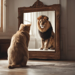 Kot widzi w lustrze lwa - obrazy, fototapety, plakaty
