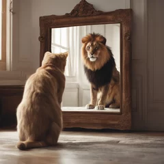 Fotobehang Kot widzi w lustrze lwa © Jacek