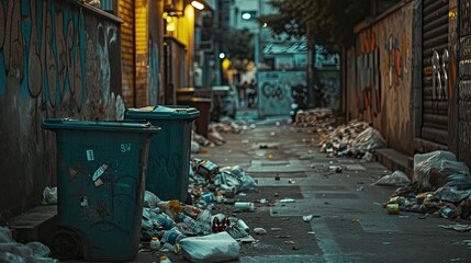 A shanty town overwhelmed by piles of rubbish