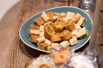 Traditional arabic sweets served for holiday. Ramadan - Kareem, family, food, festive