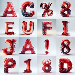 Red glass 3D Lettering Typeface. AI generated illustration