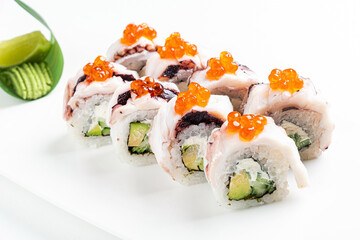tasty sushi on the white background