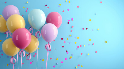 3d multicolored balloons background, space to copy