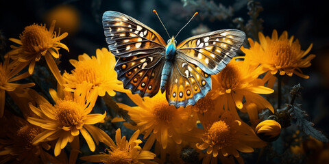 A beautiful butterfly on flower Top View