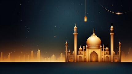 Islamic decoration background for Ramadan with lantern and mosque 3D rendering. 3D Illustration, generative ai, generative, ai