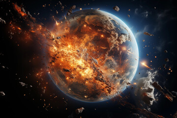 Planet Earth exploding in flames. - obrazy, fototapety, plakaty